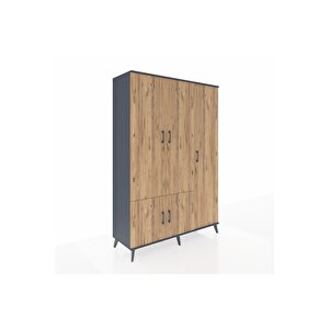 Hyperion Dolap 7 Raflı 5 Kapaklı Tek Askılı 132x44x195 Antrasit-çam/antrasit