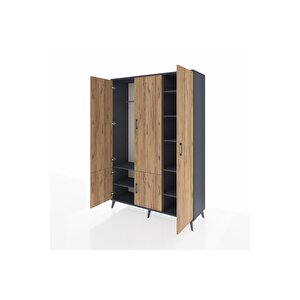 Hyperion Dolap 7 Raflı 5 Kapaklı Tek Askılı 132x44x195 Antrasit-çam/antrasit