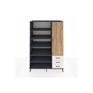 Kronos Dolap 9 Raflı 3 Çekmeceli Tek Kapaklı  132x59x195 Antrasit-çam/aytaşı