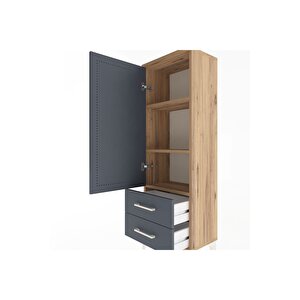 Arges Dolap 3 Raflı 2 Çekmeceli Tek Kapaklı 44x30x134 Çam-antrasit