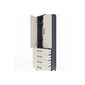 Arges Dolap 3 Raflı 4 Çekmeceli 2 Kapaklı 60x30x182 Antrasit-aytaşı