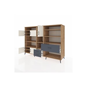 Kronos Dolap 13 Raflı 3 Çekmeceli 5 Kapaklı 220x59x163 Çam-aytaşı/antrasit