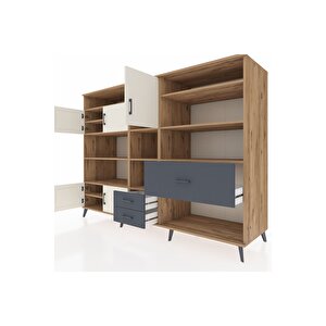 Kronos Dolap 13 Raflı 3 Çekmeceli 5 Kapaklı 220x59x163 Çam-aytaşı/antrasit