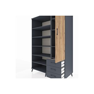 Kronos Dolap 9 Raflı 3 Çekmeceli Tek Kapaklı  132x59x195 Antrasit-çam/antrasit