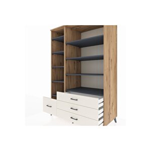 Kronos Dolap 9 Raflı 4 Çekmeceli  132x59x195 Çam-antrasit/aytaşı