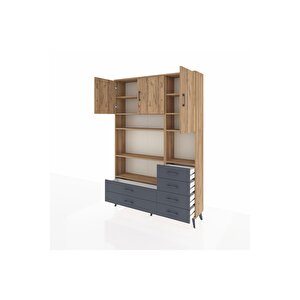 Arges Dolap 9 Raflı 6 Çekmeceli 3 Kapaklı 132x30x195 Çam-çam/antrasit