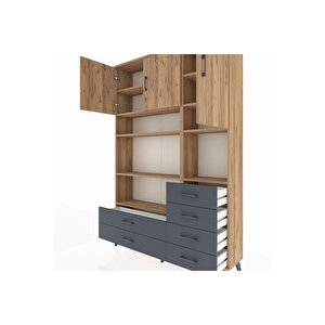 Arges Dolap 9 Raflı 6 Çekmeceli 3 Kapaklı 132x30x195 Çam-çam/antrasit