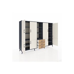 Hyperion Dolap 11 Raflı 3 Çekmeceli 8 Kapaklı 220x44x163 Antrasit-aytaşı/çam