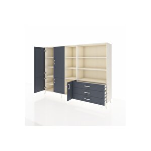 Hyperion Dolap 11 Raflı 3 Çekmeceli 5 Kapaklı 220x44x163 Aytaşı-antrasit