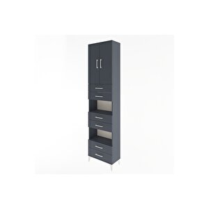 Arges Dolap 5 Raflı 6 Çekmeceli 2 Kapaklı 60x30x243 Antrasit-antrasit