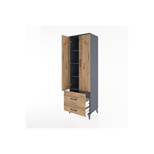 Hyperion Dolap 4 Raflı 2 Çekmeceli 2 Kapaklı 60x44x195 Antrasit-çam