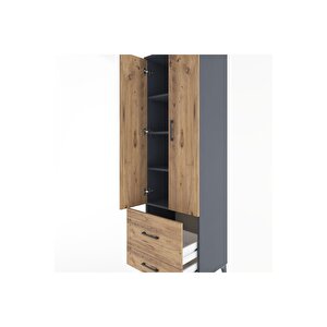 Hyperion Dolap 4 Raflı 2 Çekmeceli 2 Kapaklı 60x44x195 Antrasit-çam