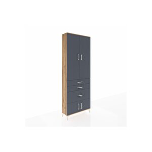 Arges Dolap 3 Raflı 3 Çekmeceli 4 Kapaklı 88x30x243 Çam-antrasit