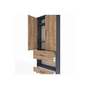 Arges Dolap 4 Raflı 2 Çekmeceli 2 Kapaklı 88x30x221 Antrasit-çam