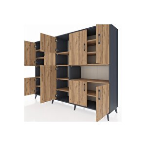 Hyperion Dolap 14 Raflı 10 Kapaklı 220x44x163 Antrasit-çam