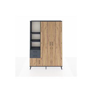 Arges Dolap 5 Raflı 2 Çekmeceli Tek Askılı 132x30x195 Antrasit-çam/antrasit