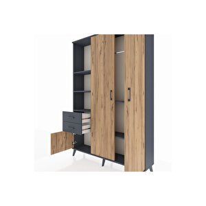 Arges Dolap 5 Raflı 2 Çekmeceli Tek Askılı 132x30x195 Antrasit-çam/antrasit
