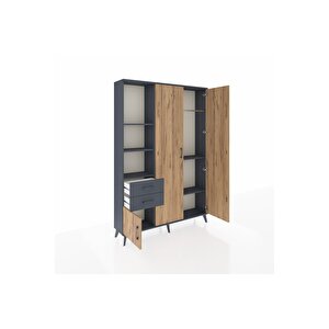 Arges Dolap 5 Raflı 2 Çekmeceli Tek Askılı 132x30x195 Antrasit-çam/antrasit