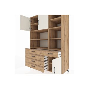 Kronos Dolap 9 Raflı 5 Çekmeceli 3 Kapaklı 132x59x195 Çam-aytaşı/çam