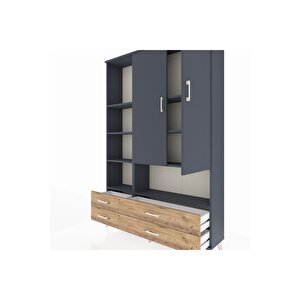 Arges Dolap 8 Raflı 4 Çekmeceli 2 Kapaklı 132x30x195 Antrasit-antrasit/çam