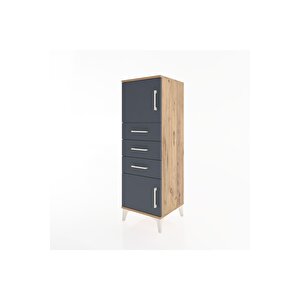 Hyperion Dolap Tek Raflı 3 Çekmeceli 2 Kapaklı 44x44x134 Çam-antrasit