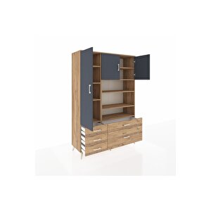 Hyperion Dolap 9 Raflı 5 Çekmeceli 3 Kapaklı 132x44x195 Çam-antrasit/çam
