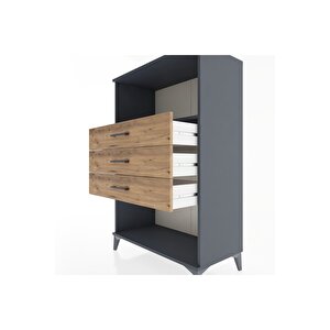 Hyperion Dolap Tek Raflı 3 Çekmeceli 88x44x134 Antrasit-çam