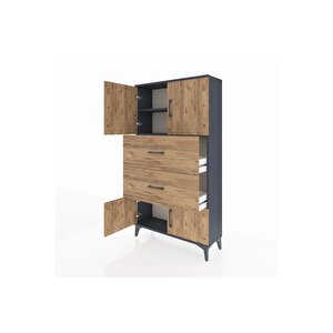 Arges Dolap 2 Raflı 2 Çekmeceli 4 Kapaklı 88x30x163 Antrasit-çam