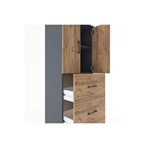 Hyperion Dolap 2 Raflı 3 Çekmeceli 2 Kapaklı 60x44x182 Antrasit-çam