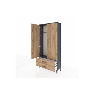 Arges Dolap Tek Raflı 2 Çekmeceli Tek Askılı 88x30x182 Antrasit-çam