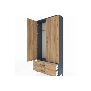 Arges Dolap Tek Raflı 2 Çekmeceli Tek Askılı 88x30x182 Antrasit-çam