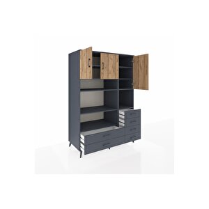 Kronos Dolap 9 Raflı 6 Çekmeceli 3 Kapaklı 132x59x195 Antrasit-çam/antrasit