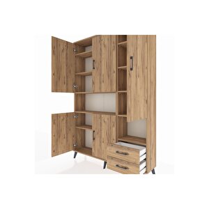 Arges Gardrop 10 Raflı 2 Çekmeceli 5 Kapaklı 132x30x195 Çam-çam