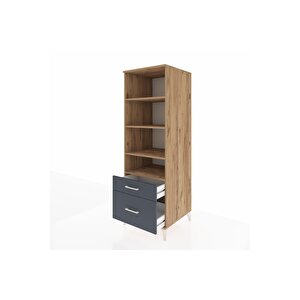 Kronos Dolap 4 Raflı 2 Çekmeceli 60x59x182 Çam-antrasit