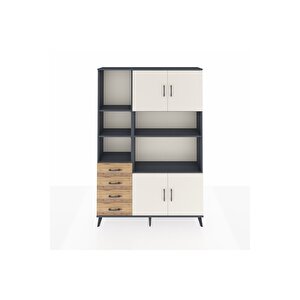 Arges Dolap 8 Raflı 4 Çekmeceli 4 Kapaklı 132x30x195 Antrasit-aytaşı/çam