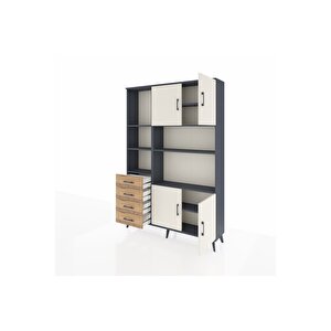 Arges Dolap 8 Raflı 4 Çekmeceli 4 Kapaklı 132x30x195 Antrasit-aytaşı/çam
