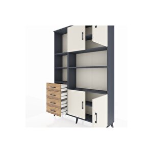 Arges Dolap 8 Raflı 4 Çekmeceli 4 Kapaklı 132x30x195 Antrasit-aytaşı/çam