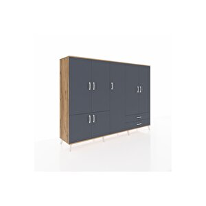 Hyperion Dolap 12 Raflı 2 Çekmeceli 7 Kapaklı 220x44x163 Çam-antrasit