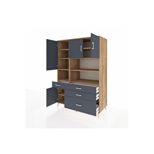 Kronos Dolap 9 Raflı 4 Çekmeceli 4 Kapaklı 132x59x195 Çam-antrasit/antrasit