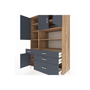 Kronos Dolap 9 Raflı 4 Çekmeceli 4 Kapaklı 132x59x195 Çam-antrasit/antrasit