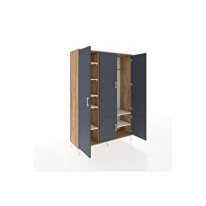 Hyperion Dolap 7 Raflı 5 Kapaklı Tek Askılı 132x44x195 Çam-antrasit/aytaşı