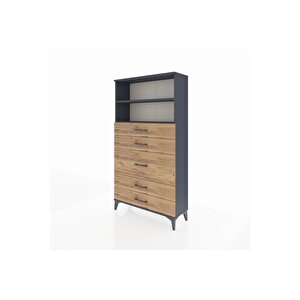 Arges Dolap 2 Raflı 5 Çekmeceli 88x30x163 Antrasit-çam