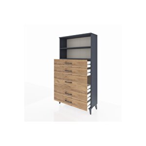 Arges Dolap 2 Raflı 5 Çekmeceli 88x30x163 Antrasit-çam