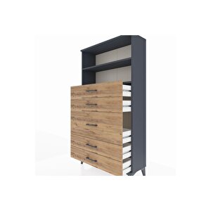 Arges Dolap 2 Raflı 5 Çekmeceli 88x30x163 Antrasit-çam