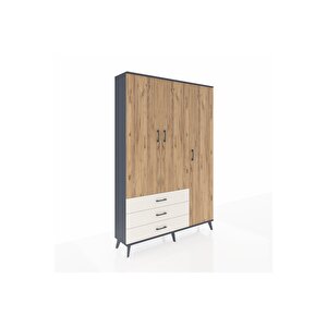 Arges Dolap 6 Raflı 3 Çekmeceli Tek Askılı 132x30x195 Antrasit-çam/aytaşı