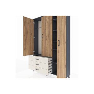 Arges Dolap 6 Raflı 3 Çekmeceli Tek Askılı 132x30x195 Antrasit-çam/aytaşı