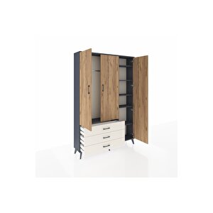 Arges Dolap 6 Raflı 3 Çekmeceli Tek Askılı 132x30x195 Antrasit-çam/aytaşı