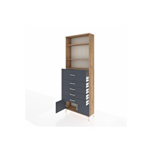 Arges Dolap 3 Raflı 5 Çekmeceli 2 Kapaklı 88x30x243 Çam-antrasit