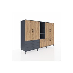 Kronos Dolap 11 Raflı 3 Çekmeceli 7 Kapaklı 220x59x163 Antrasit-çam/antrasit