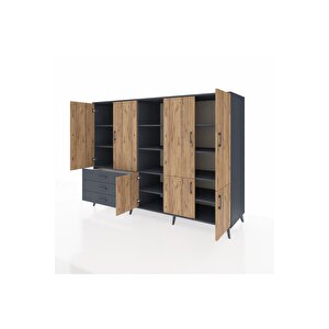 Kronos Dolap 11 Raflı 3 Çekmeceli 7 Kapaklı 220x59x163 Antrasit-çam/antrasit